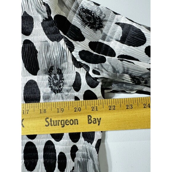 VTG Y2K/90s XL Micropleat Polka Dot Floral Peter Pan Blouse Bell Sleeves Peplum - Picture 8 of 10